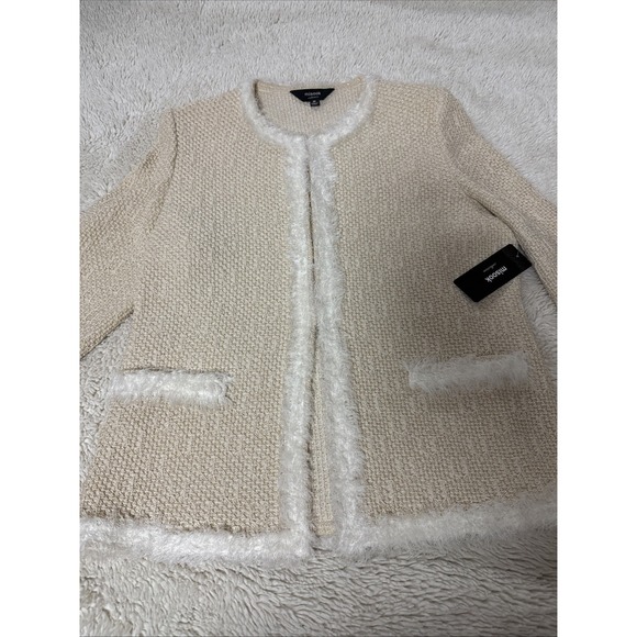 NWT Misook Collection Fringe Sweater Jacket Womens Size Medium Tan Clasp Closure - Picture 3 of 11